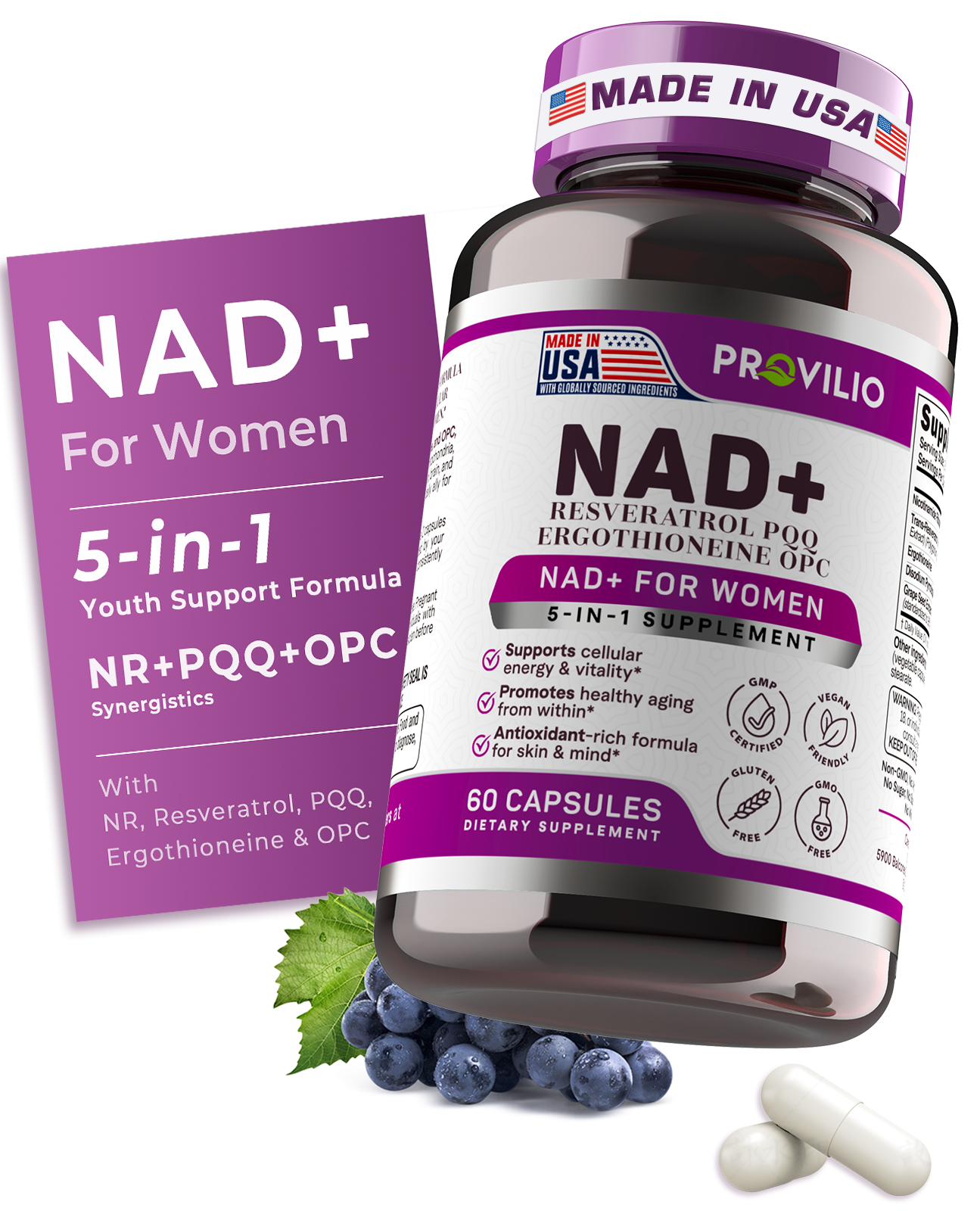 Provilio NAD+ Supplement – 5-in-1 Cellular Support for Women